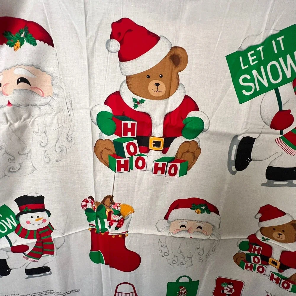Vintage‎ Christmas Appliqué Fabric Panel Cranston VIP Santa Snowman Cut & Sew